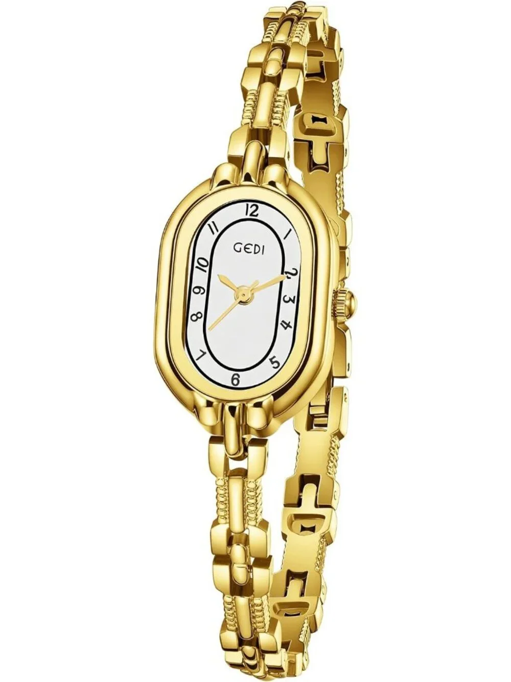 Women's White Oval Vintage Bracelet Small Quartz Bangle Analog Wrist Watch